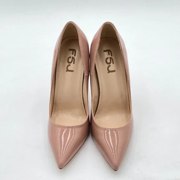 FSJ Nude Pointed Toe Pumps High Heel Sexy Stilettos Slip On Office Cute Evening - Picture 3 of 8
